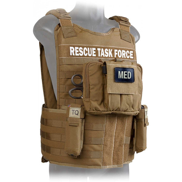 Rescue Task Force Tactical Vest Kit with Level III Soft Body Armor, Side Armor, Coyote Tan