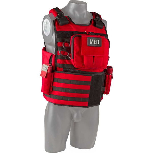 Rescue Task Force Tactical Vest Kit with Level III Soft Body Armor, Side Armor, Red